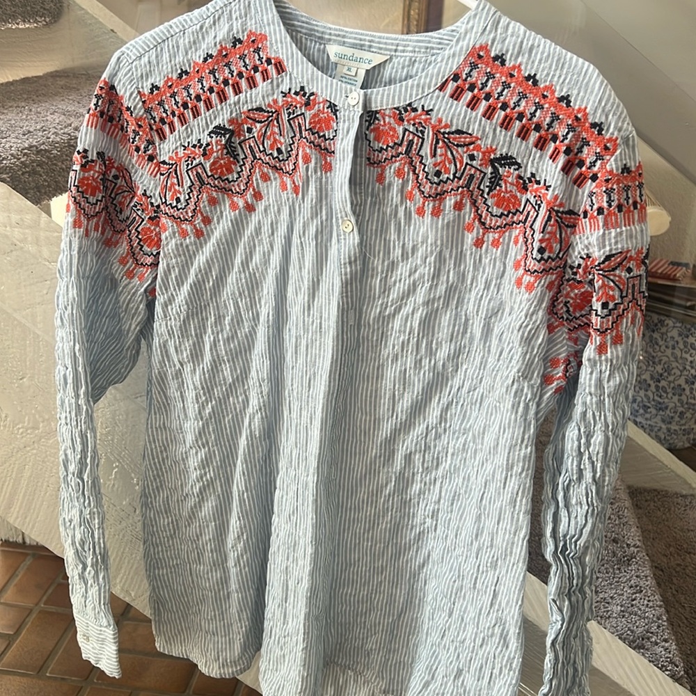 Boho striped embroidered cotton shirt xl